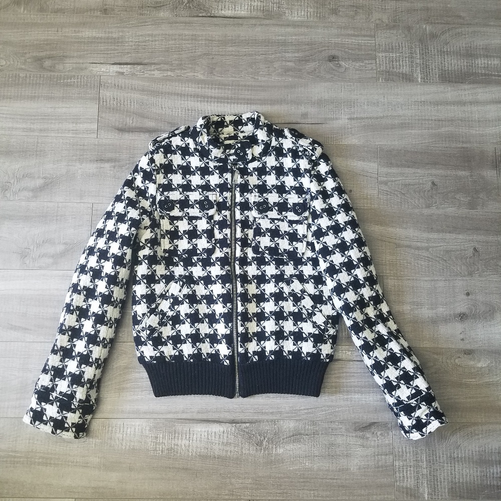 Size M black and white wool blended motor jacket